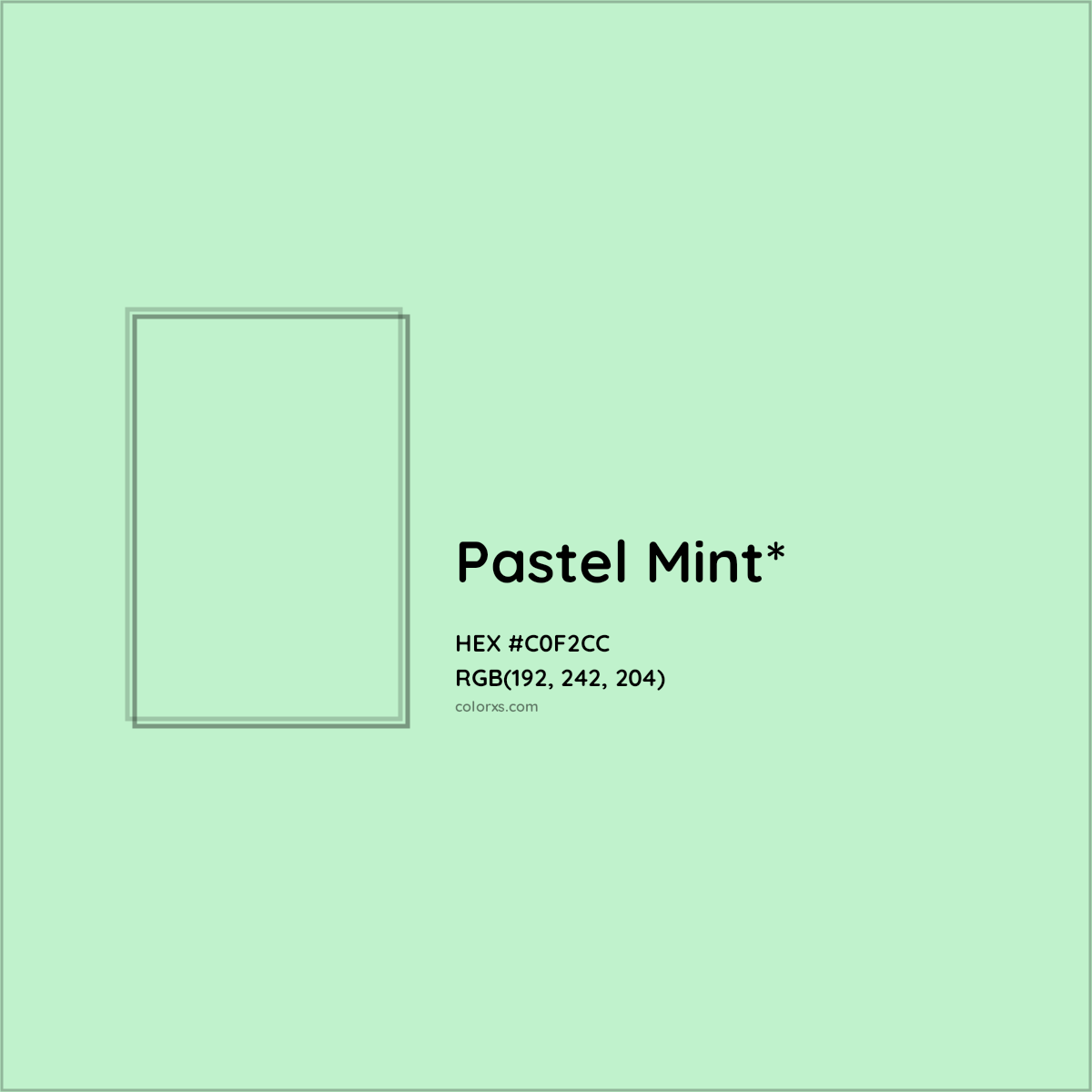 #C0F2CC hex color. RGB, RYB, CMYK, HSL, HSV codes and color conversions. Matching color names, palettes, paints.