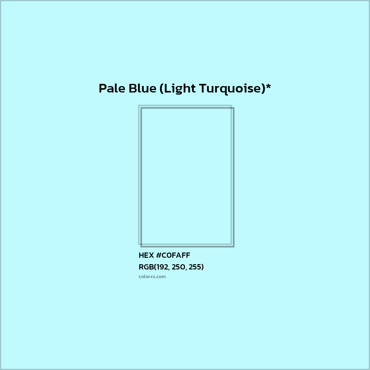 #C0FAFF hex color. RGB, RYB, CMYK, HSL, HSV codes and color conversions. Matching color names, palettes, paints.
