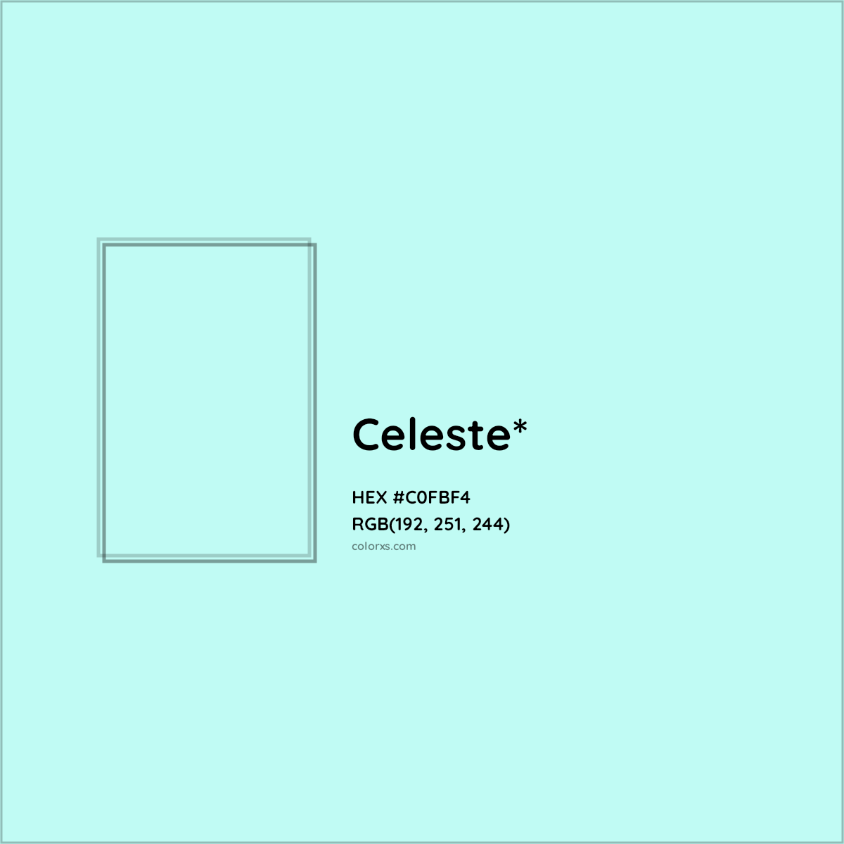 #C0FBF4 hex color. RGB, RYB, CMYK, HSL, HSV codes and color conversions. Matching color names, palettes, paints.