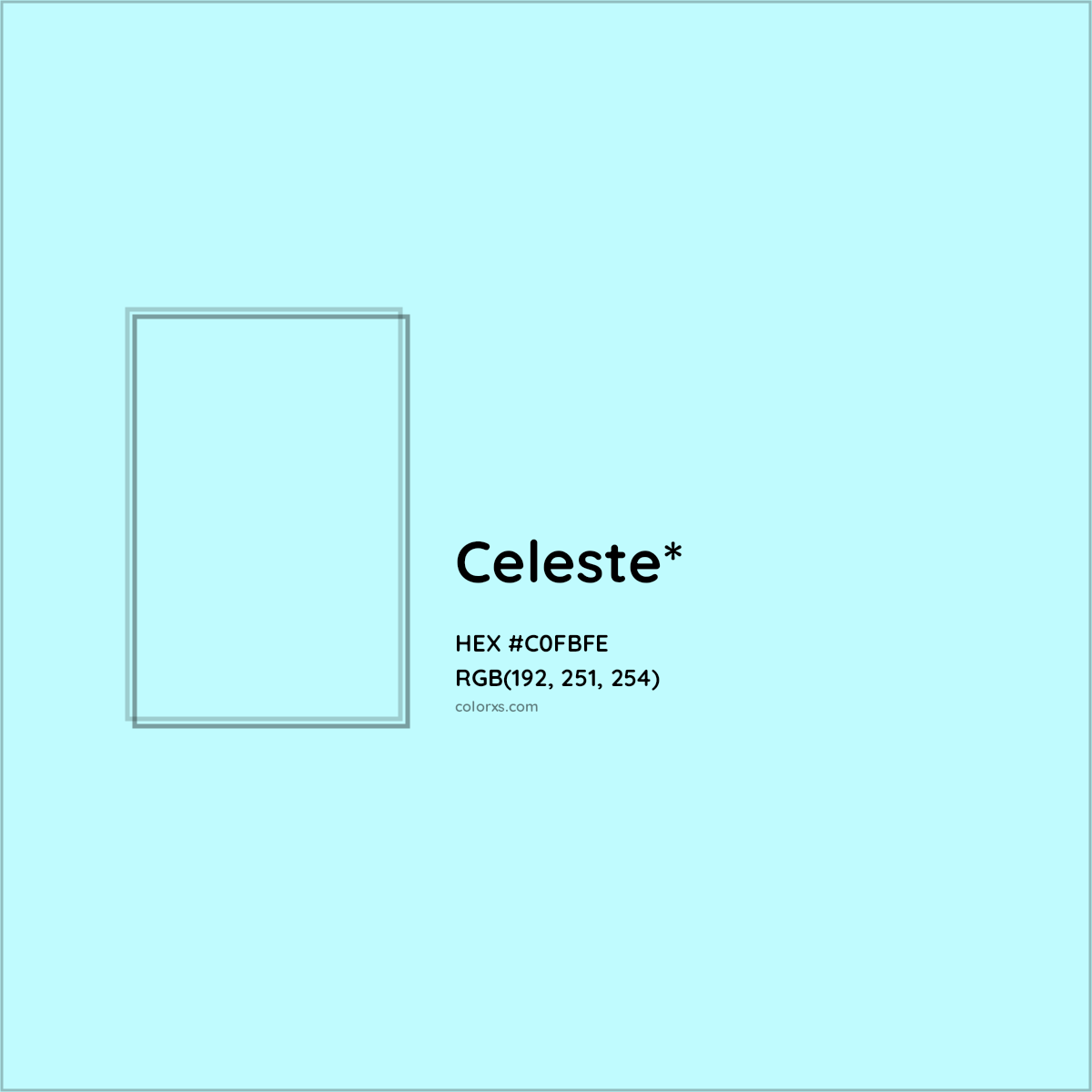 #C0FBFE hex color. RGB, RYB, CMYK, HSL, HSV codes and color conversions. Matching color names, palettes, paints.