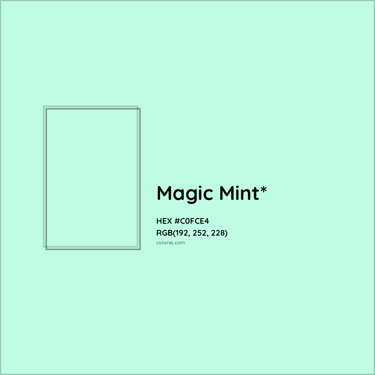 #C0FCE4 hex color. RGB, RYB, CMYK, HSL, HSV codes and color conversions. Matching color names, palettes, paints.