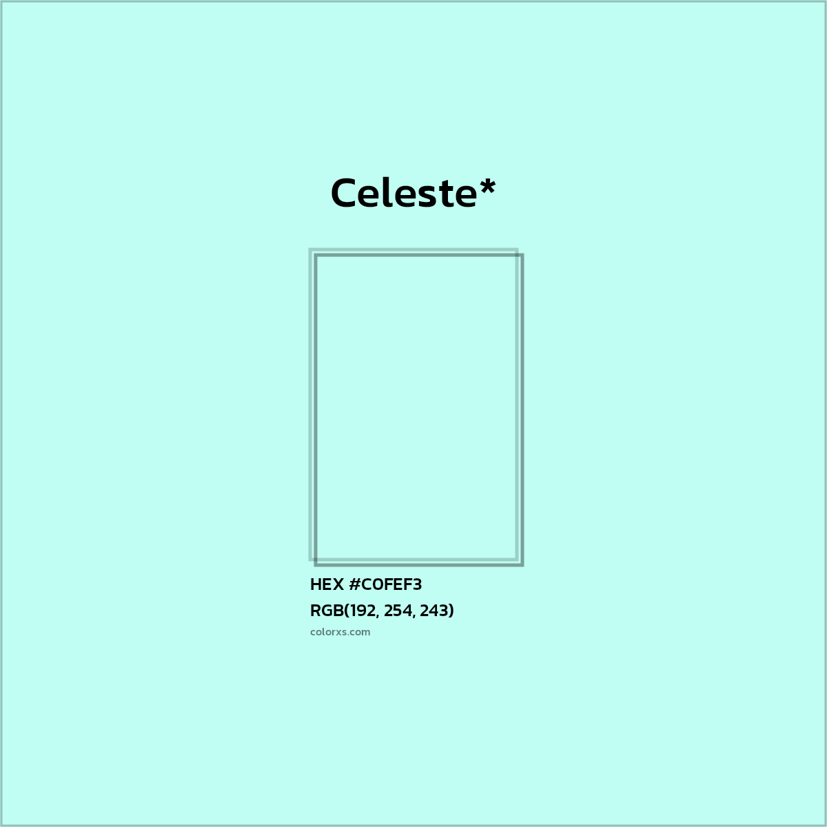 #C0FEF3 hex color. RGB, RYB, CMYK, HSL, HSV codes and color conversions. Matching color names, palettes, paints.