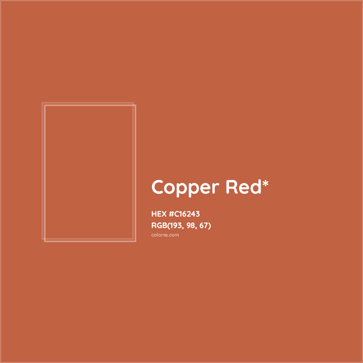 #C16243 hex color. RGB, RYB, CMYK, HSL, HSV codes and color conversions. Matching color names, palettes, paints.