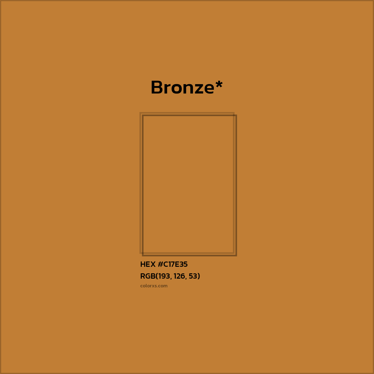 #C17E35 hex color. RGB, RYB, CMYK, HSL, HSV codes and color conversions. Matching color names, palettes, paints.