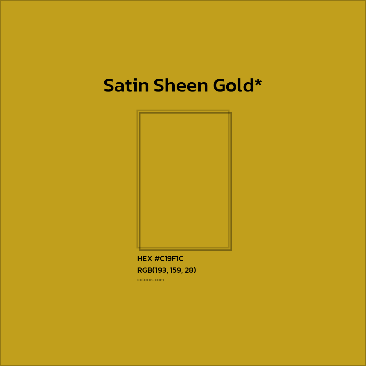 #C19F1C hex color. RGB, RYB, CMYK, HSL, HSV codes and color conversions. Matching color names, palettes, paints.
