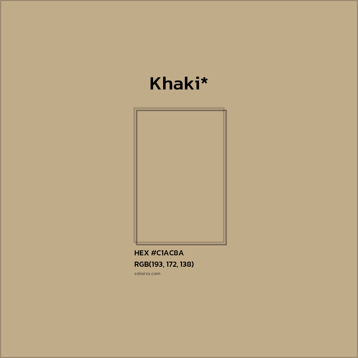 #C1AC8A hex color. RGB, RYB, CMYK, HSL, HSV codes and color conversions. Matching color names, palettes, paints.