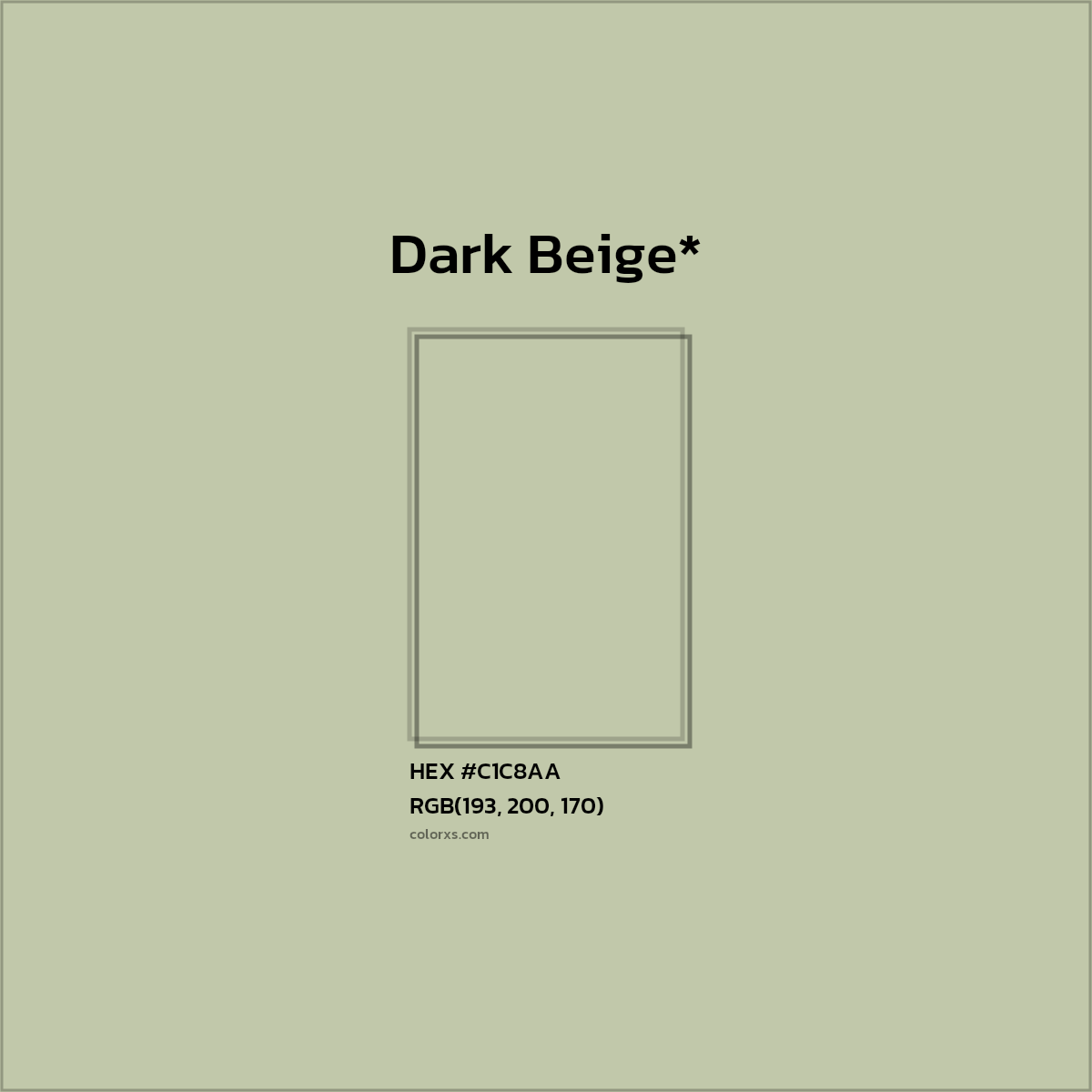 #C1C8AA hex color. RGB, RYB, CMYK, HSL, HSV codes and color conversions. Matching color names, palettes, paints.