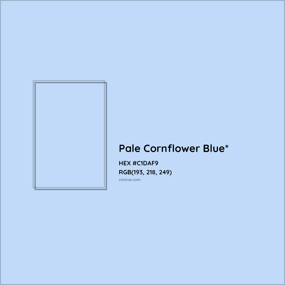 #C1DAF9 hex color. RGB, RYB, CMYK, HSL, HSV codes and color conversions. Matching color names, palettes, paints.