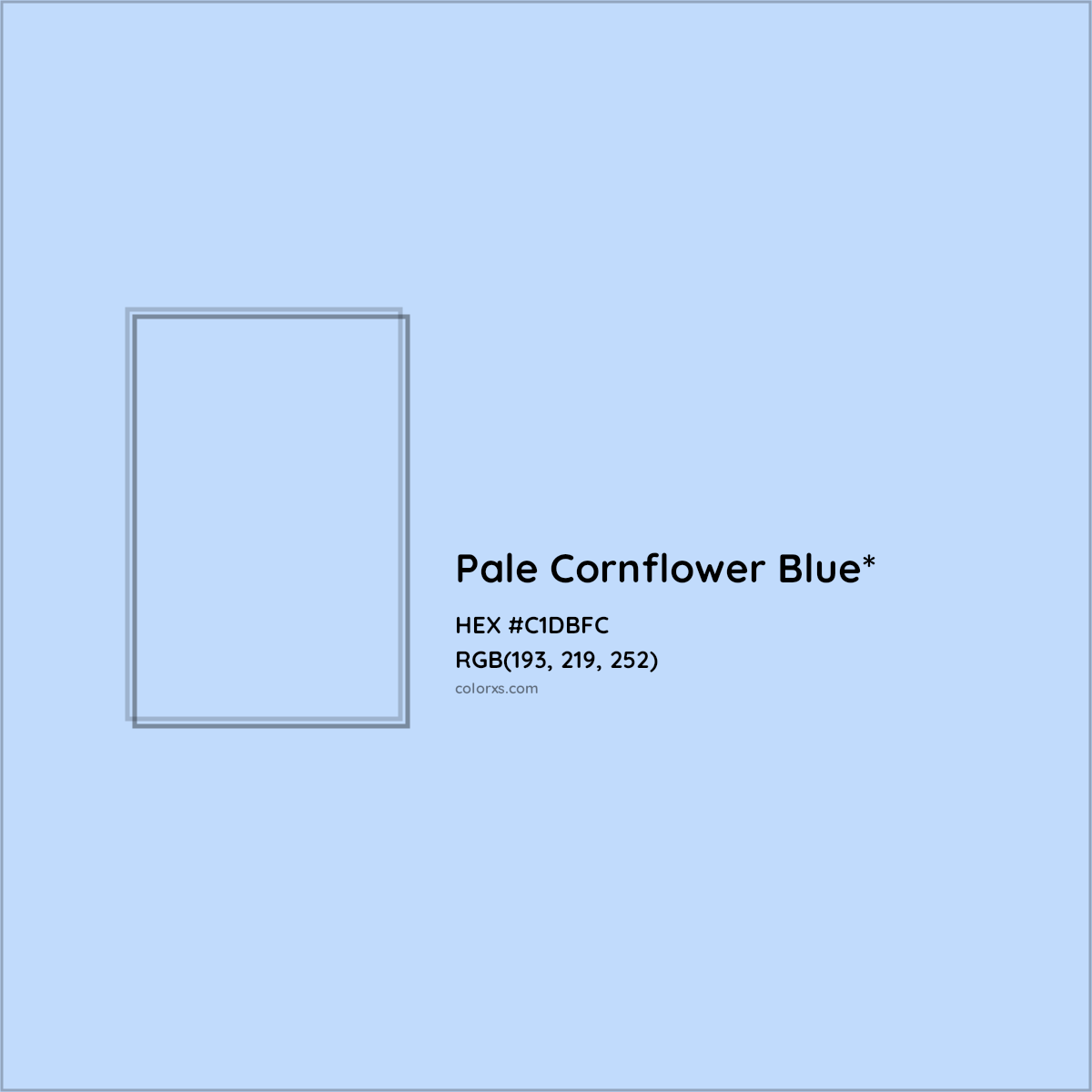 #C1DBFC hex color. RGB, RYB, CMYK, HSL, HSV codes and color conversions. Matching color names, palettes, paints.