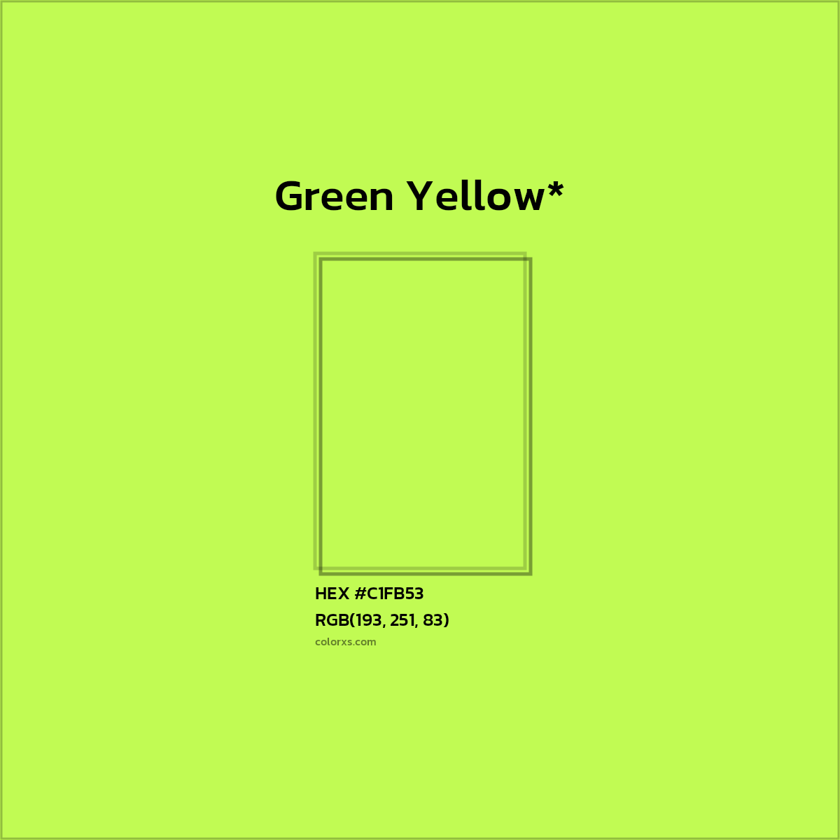 #C1FB53 hex color. RGB, RYB, CMYK, HSL, HSV codes and color conversions. Matching color names, palettes, paints.
