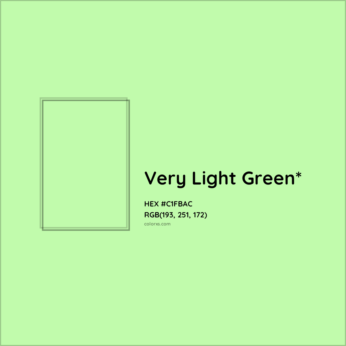 #C1FBAC hex color. RGB, RYB, CMYK, HSL, HSV codes and color conversions. Matching color names, palettes, paints.