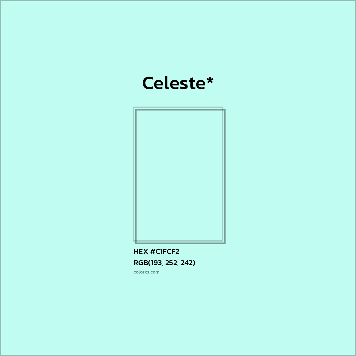 #C1FCF2 hex color. RGB, RYB, CMYK, HSL, HSV codes and color conversions. Matching color names, palettes, paints.