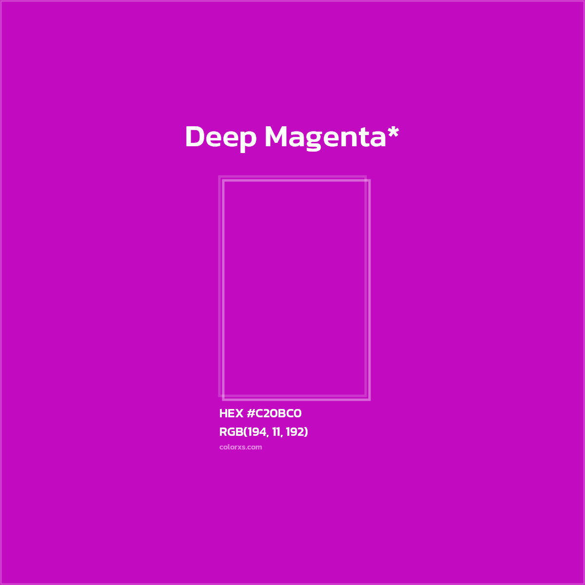 #C20BC0 hex color. RGB, RYB, CMYK, HSL, HSV codes and color conversions. Matching color names, palettes, paints.