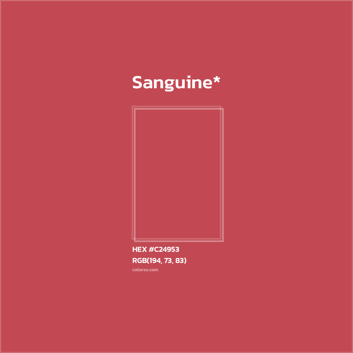 #C24953 hex color. RGB, RYB, CMYK, HSL, HSV codes and color conversions. Matching color names, palettes, paints.