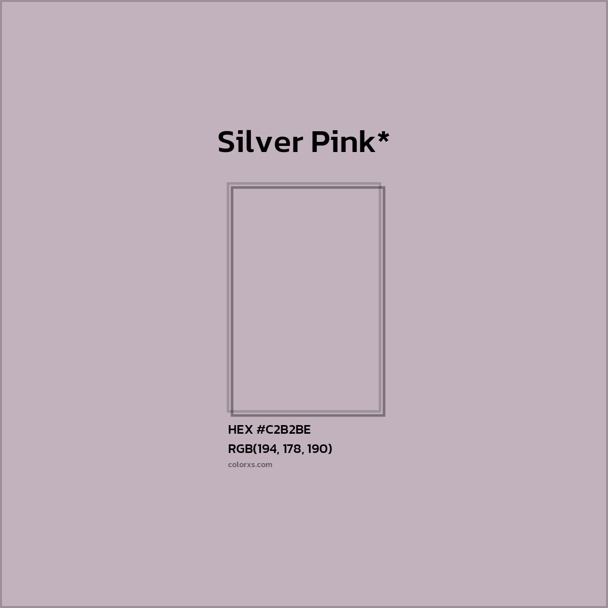 #C2B2BE hex color. RGB, RYB, CMYK, HSL, HSV codes and color conversions. Matching color names, palettes, paints.