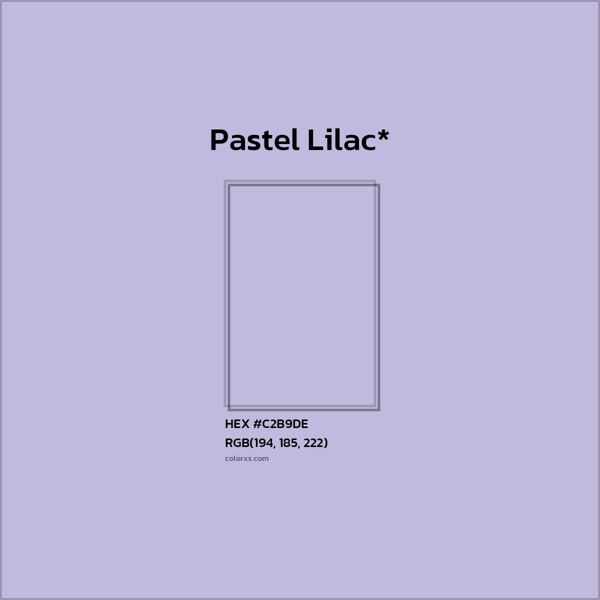 #C2B9DE hex color. RGB, RYB, CMYK, HSL, HSV codes and color conversions. Matching color names, palettes, paints.