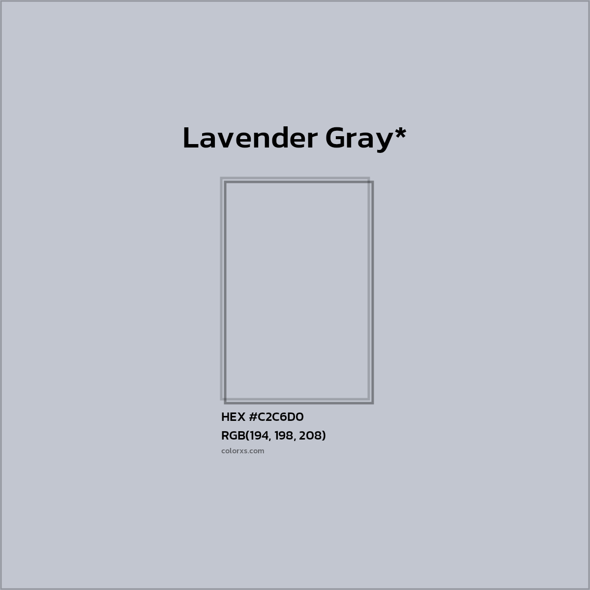 #C2C6D0 hex color. RGB, RYB, CMYK, HSL, HSV codes and color conversions. Matching color names, palettes, paints.