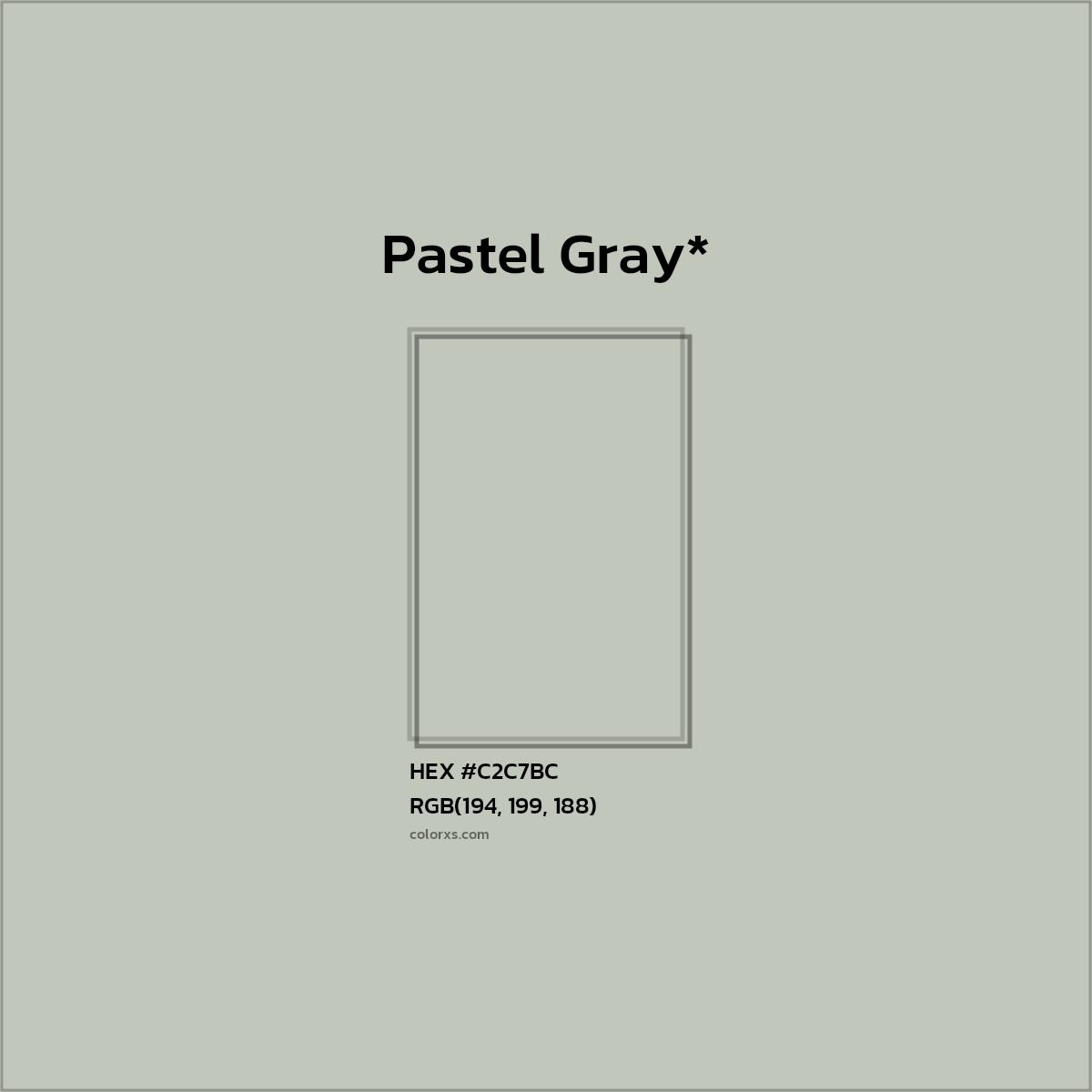 #C2C7BC hex color. RGB, RYB, CMYK, HSL, HSV codes and color conversions. Matching color names, palettes, paints.