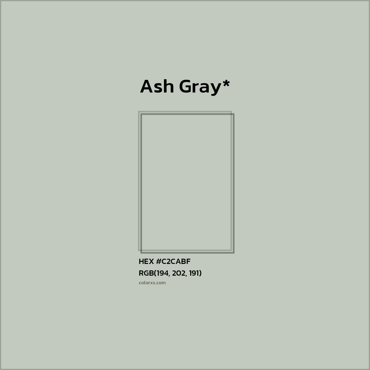 #C2CABF hex color. RGB, RYB, CMYK, HSL, HSV codes and color conversions. Matching color names, palettes, paints.