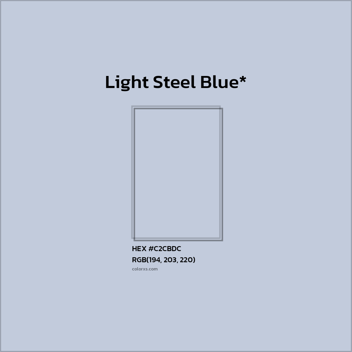 #C2CBDC hex color. RGB, RYB, CMYK, HSL, HSV codes and color conversions. Matching color names, palettes, paints.