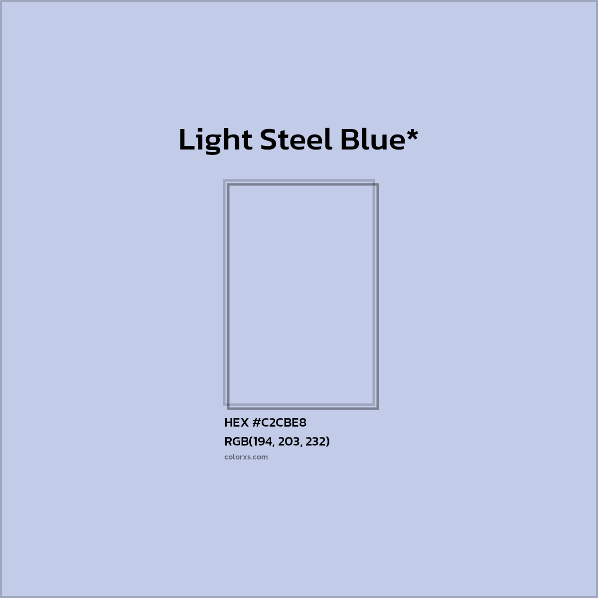 #C2CBE8 hex color. RGB, RYB, CMYK, HSL, HSV codes and color conversions. Matching color names, palettes, paints.