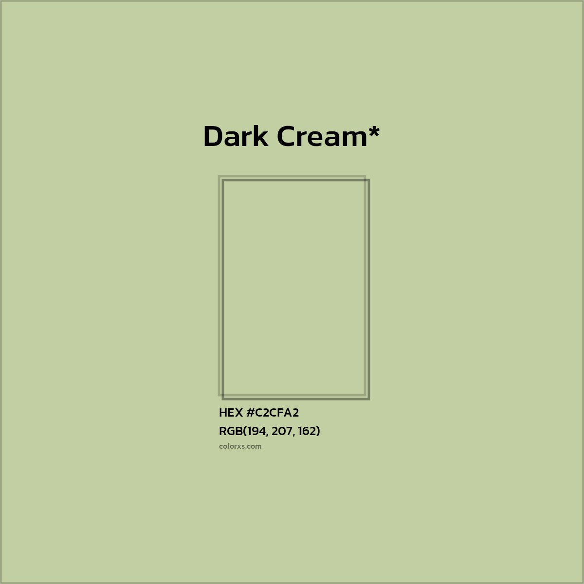 #C2CFA2 hex color. RGB, RYB, CMYK, HSL, HSV codes and color conversions. Matching color names, palettes, paints.