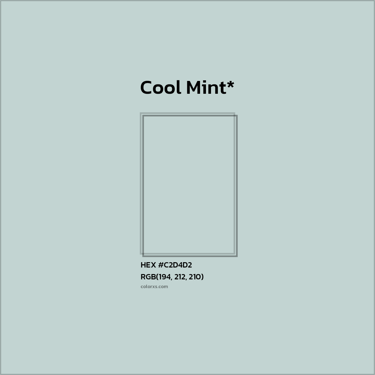 #C2D4D2 hex color. RGB, RYB, CMYK, HSL, HSV codes and color conversions. Matching color names, palettes, paints.