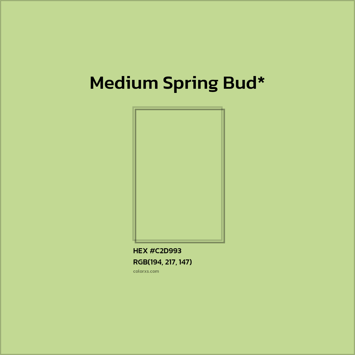 #C2D993 hex color. RGB, RYB, CMYK, HSL, HSV codes and color conversions. Matching color names, palettes, paints.