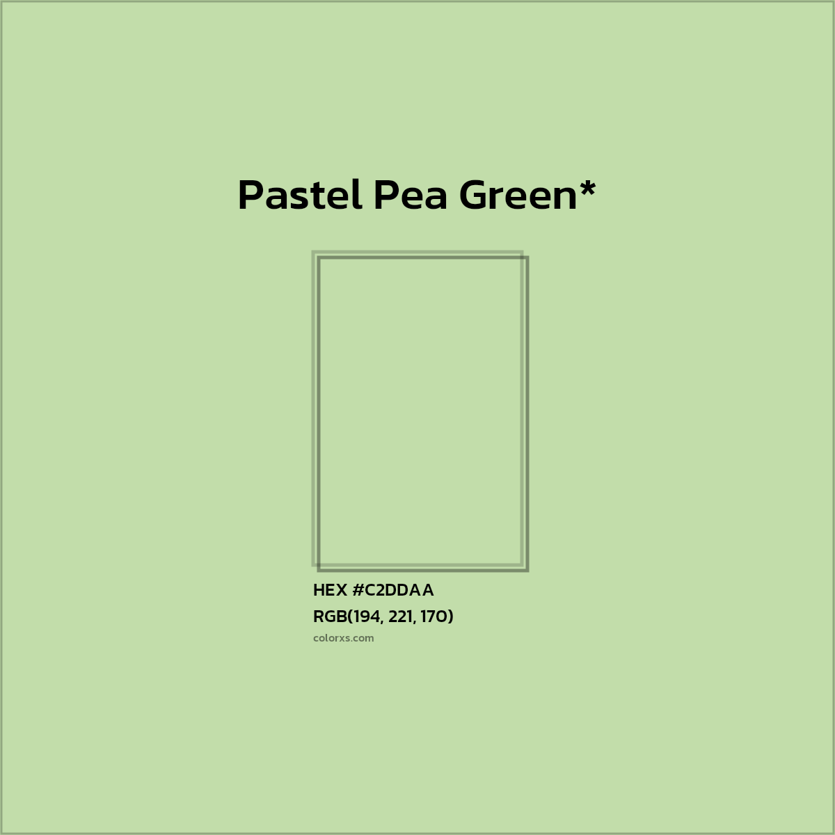 #C2DDAA hex color. RGB, RYB, CMYK, HSL, HSV codes and color conversions. Matching color names, palettes, paints.
