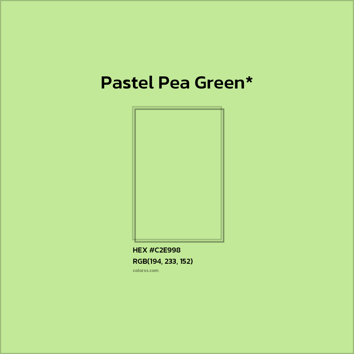 #C2E998 hex color. RGB, RYB, CMYK, HSL, HSV codes and color conversions. Matching color names, palettes, paints.