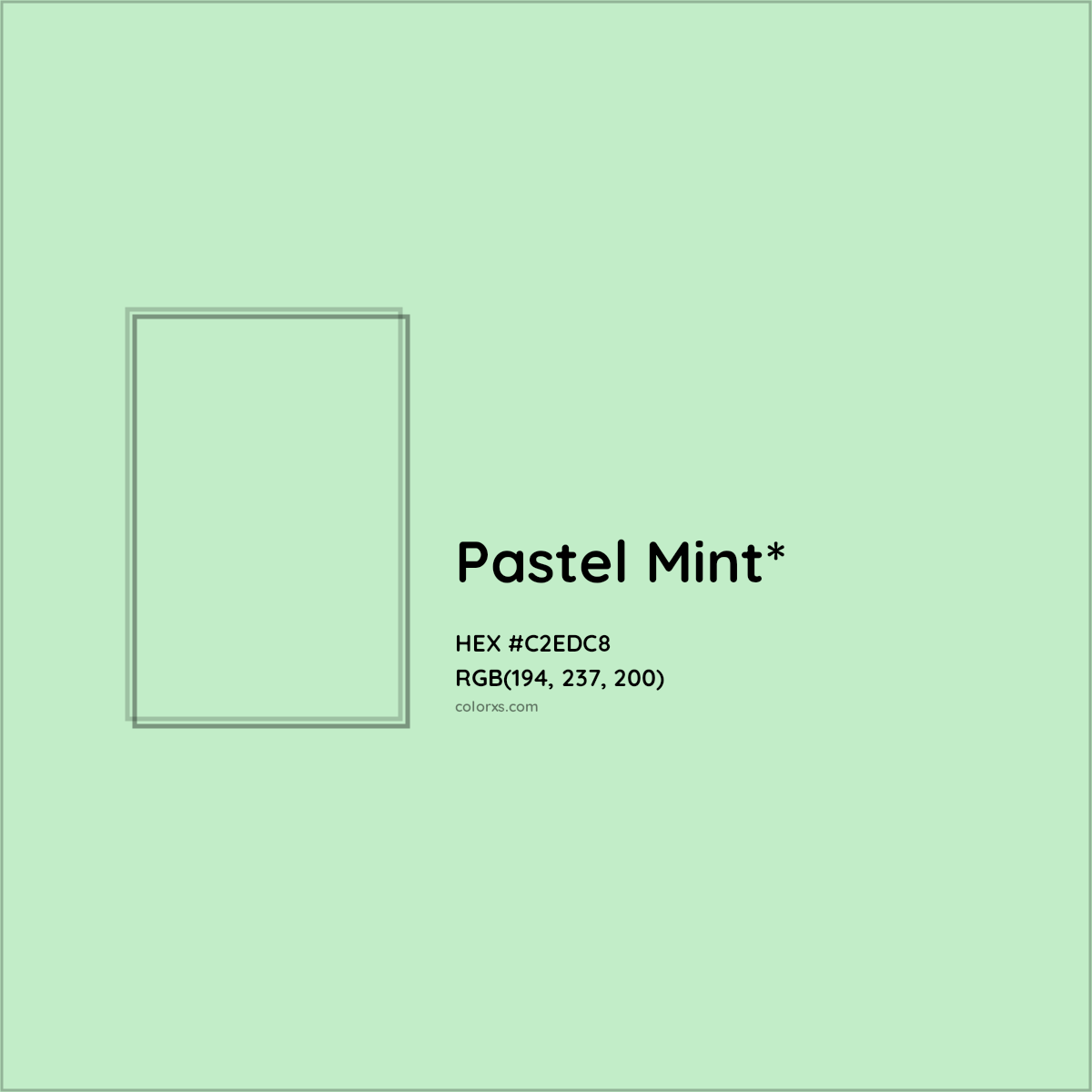 #C2EDC8 hex color. RGB, RYB, CMYK, HSL, HSV codes and color conversions. Matching color names, palettes, paints.