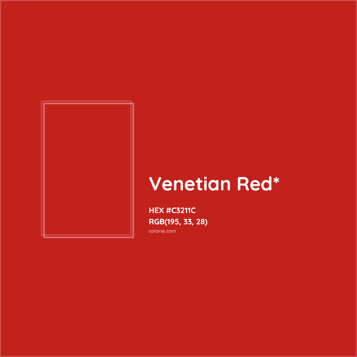 #C3211C hex color. RGB, RYB, CMYK, HSL, HSV codes and color conversions. Matching color names, palettes, paints.