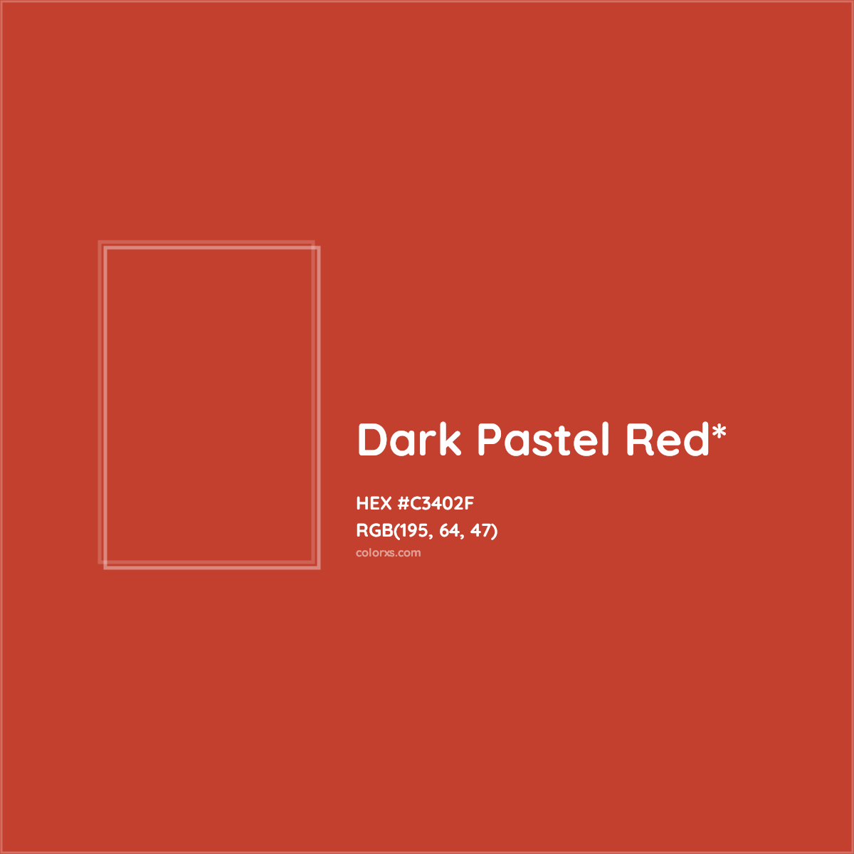 #C3402F hex color. RGB, RYB, CMYK, HSL, HSV codes and color conversions. Matching color names, palettes, paints.