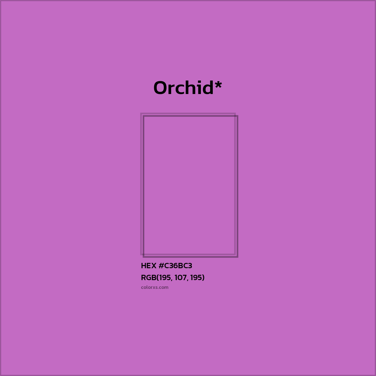 #C36BC3 hex color. RGB, RYB, CMYK, HSL, HSV codes and color conversions. Matching color names, palettes, paints.