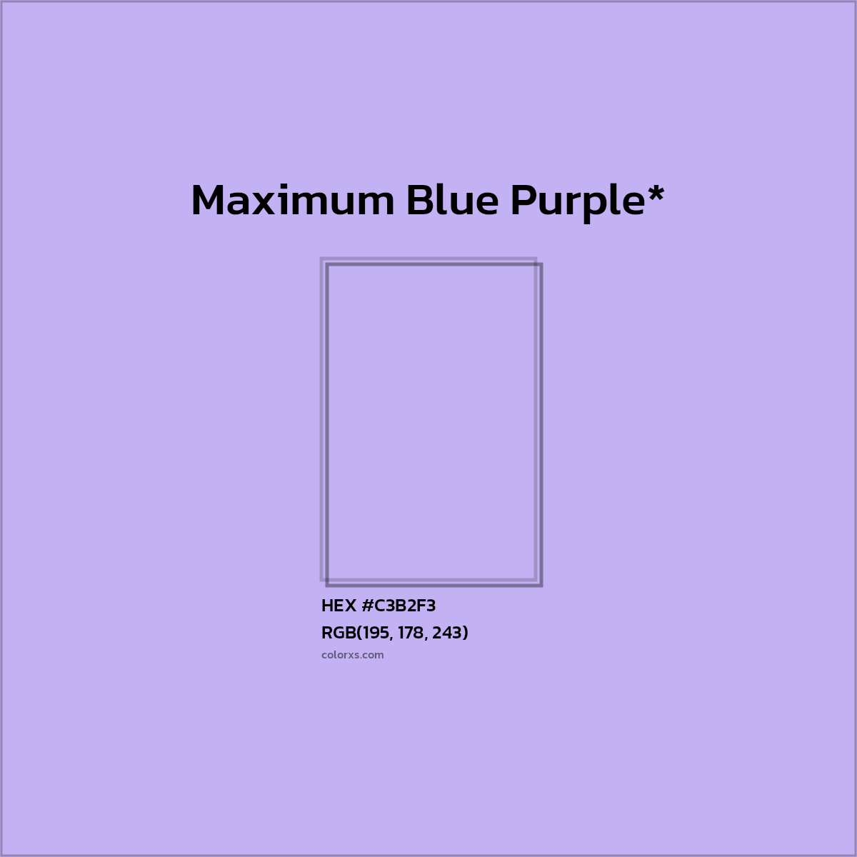 #C3B2F3 hex color. RGB, RYB, CMYK, HSL, HSV codes and color conversions. Matching color names, palettes, paints.