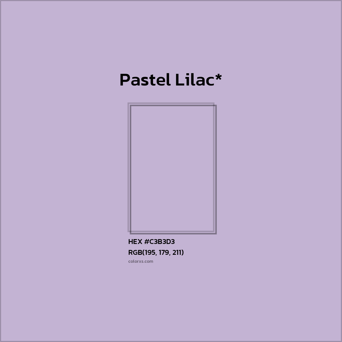 #C3B3D3 hex color. RGB, RYB, CMYK, HSL, HSV codes and color conversions. Matching color names, palettes, paints.