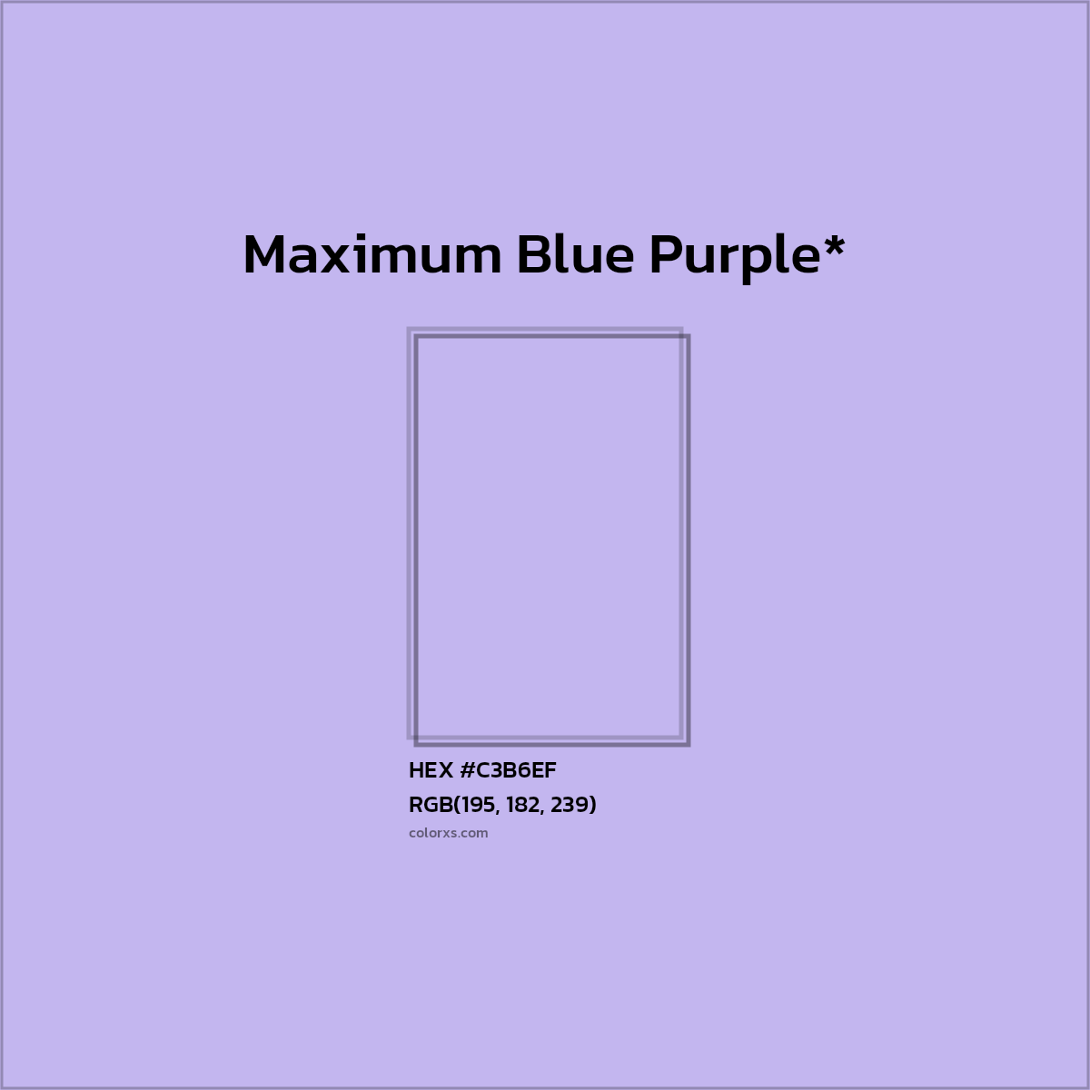 #C3B6EF hex color. RGB, RYB, CMYK, HSL, HSV codes and color conversions. Matching color names, palettes, paints.