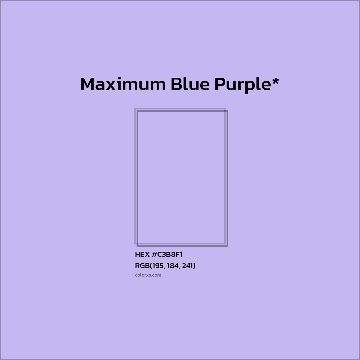 #C3B8F1 hex color. RGB, RYB, CMYK, HSL, HSV codes and color conversions. Matching color names, palettes, paints.