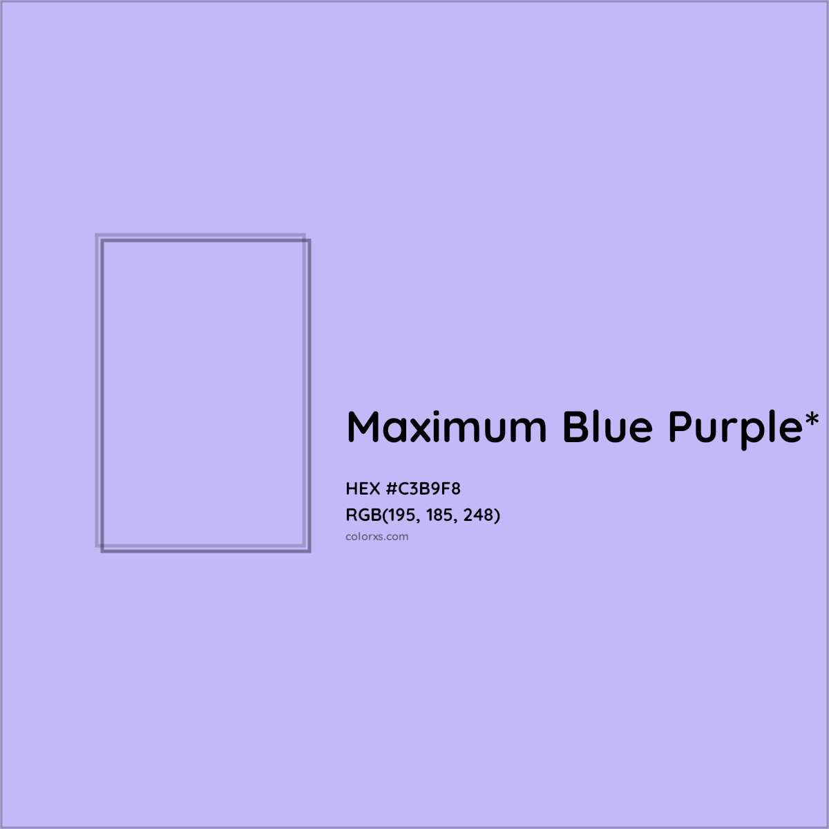 #C3B9F8 hex color. RGB, RYB, CMYK, HSL, HSV codes and color conversions. Matching color names, palettes, paints.