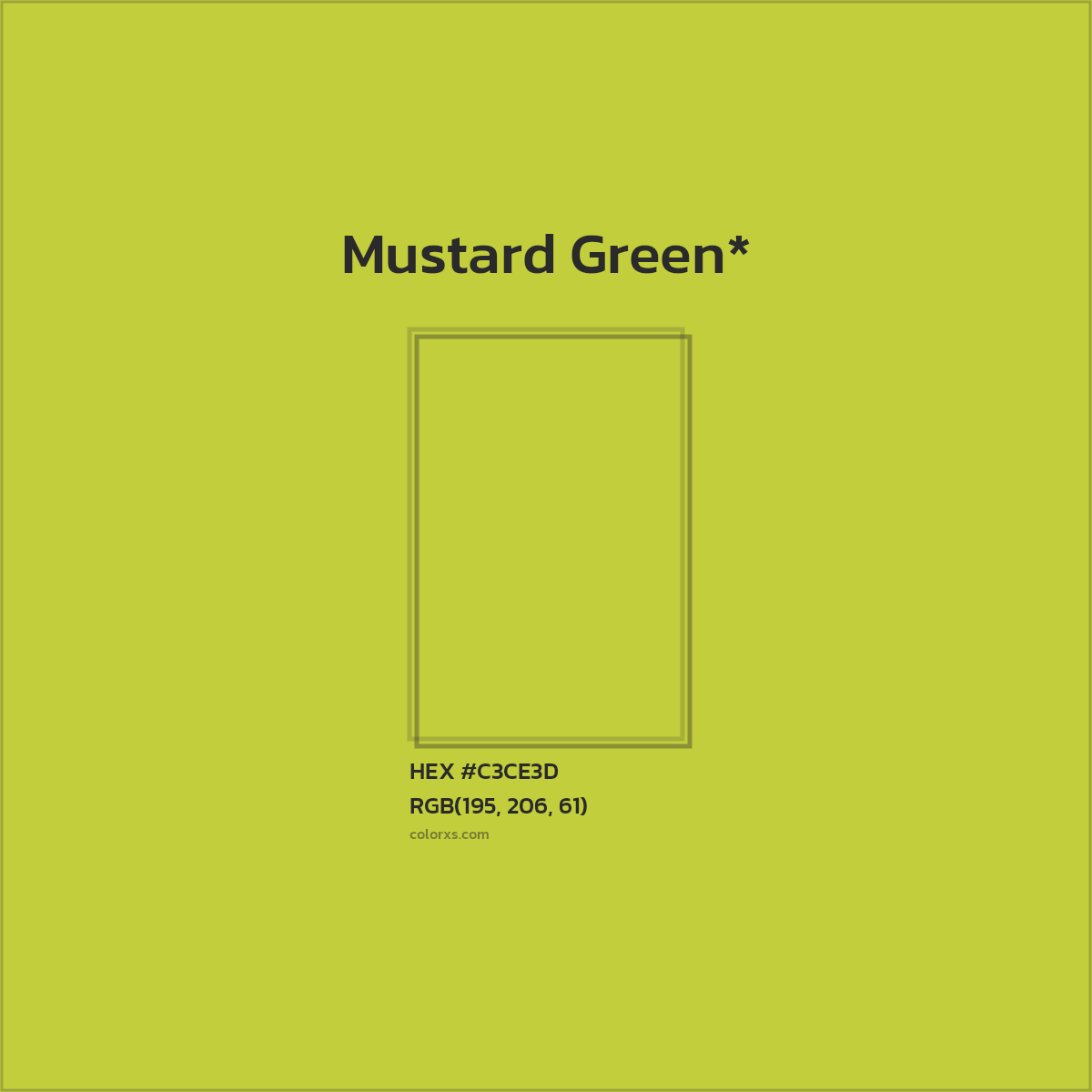 #C3CE3D hex color. RGB, RYB, CMYK, HSL, HSV codes and color conversions. Matching color names, palettes, paints.