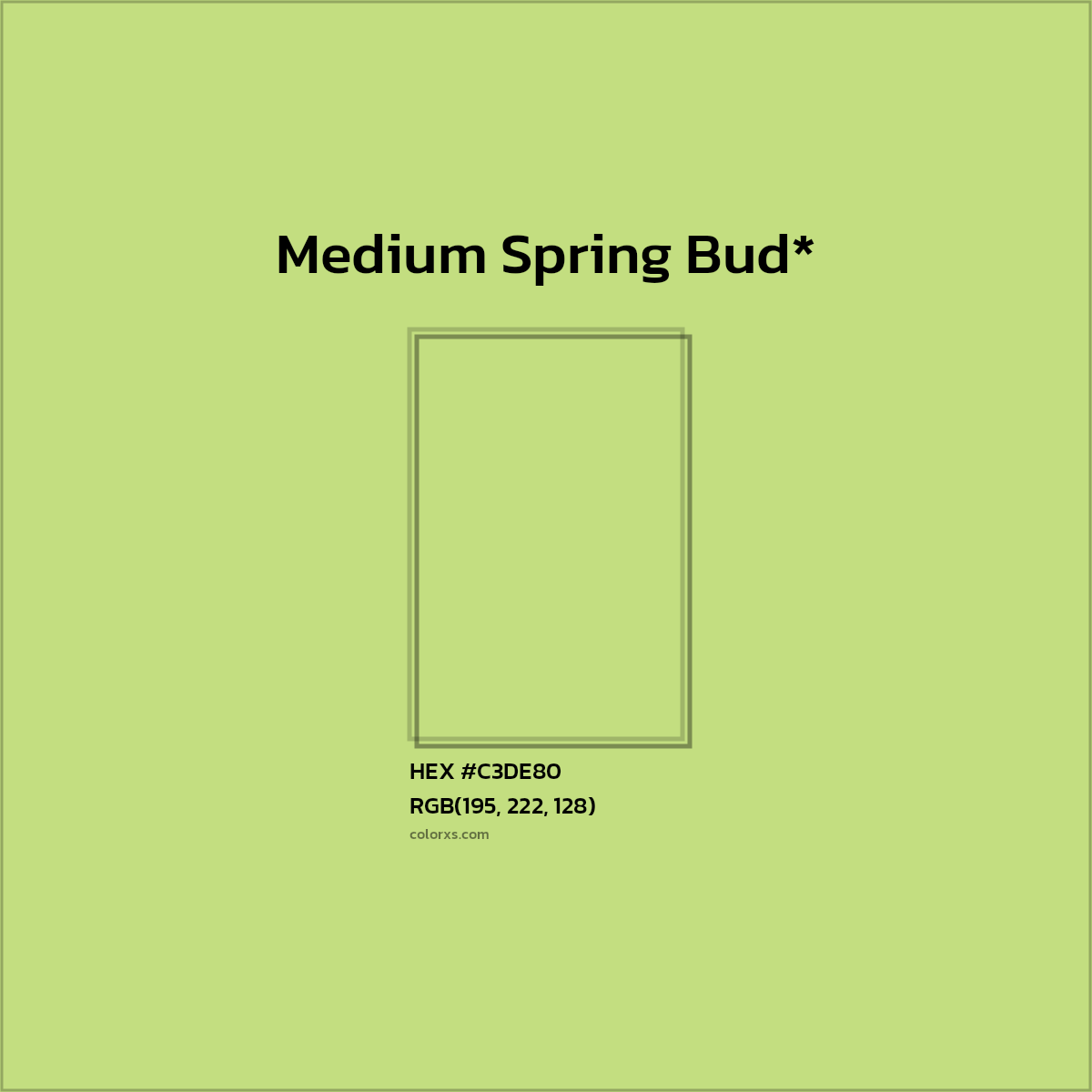 #C3DE80 hex color. RGB, RYB, CMYK, HSL, HSV codes and color conversions. Matching color names, palettes, paints.