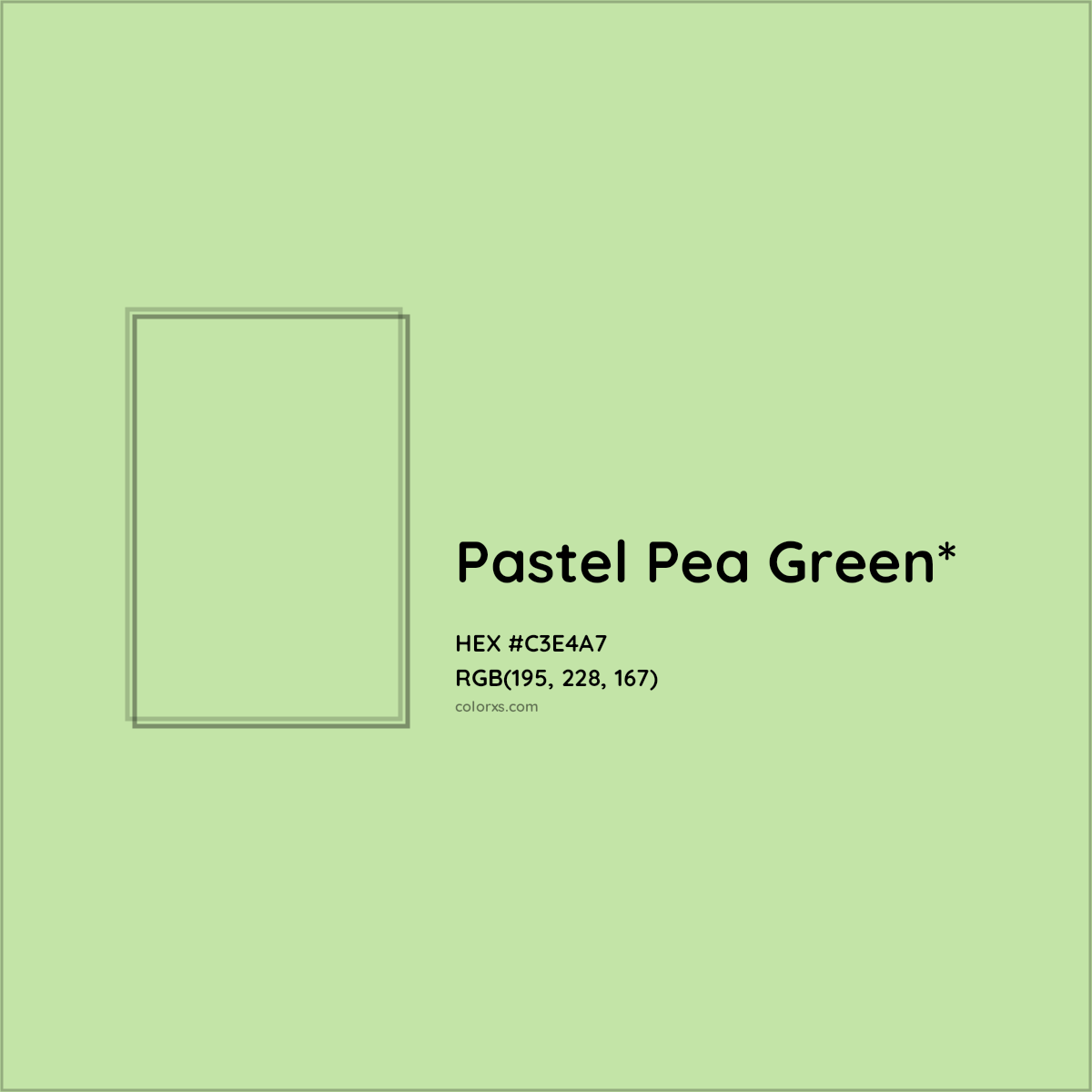 #C3E4A7 hex color. RGB, RYB, CMYK, HSL, HSV codes and color conversions. Matching color names, palettes, paints.
