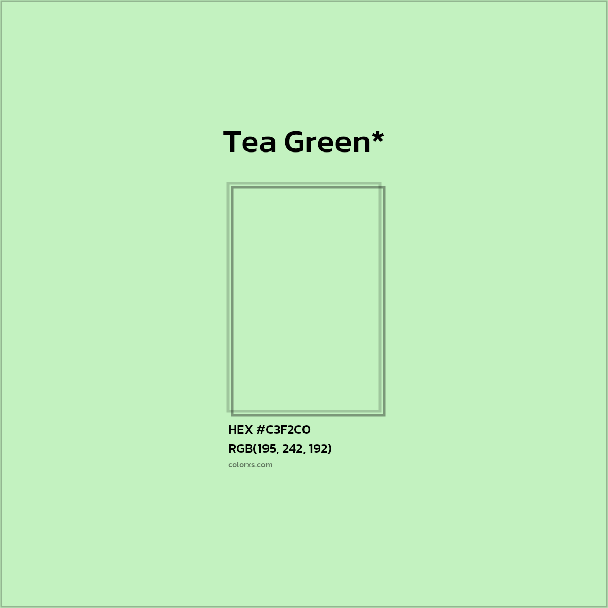#C3F2C0 hex color. RGB, RYB, CMYK, HSL, HSV codes and color conversions. Matching color names, palettes, paints.