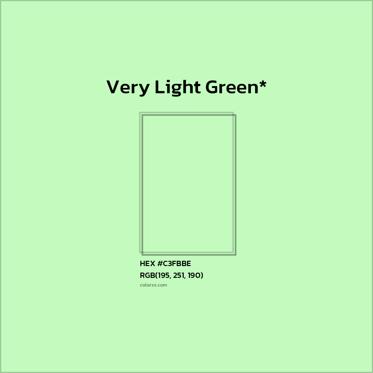 #C3FBBE hex color. RGB, RYB, CMYK, HSL, HSV codes and color conversions. Matching color names, palettes, paints.