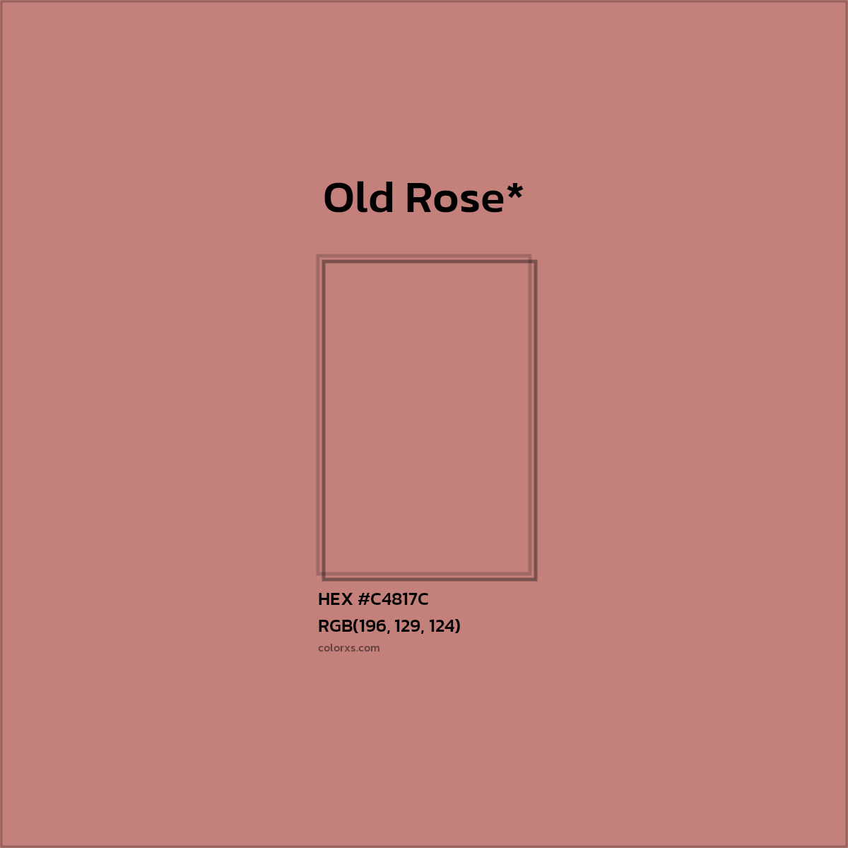 #C4817C hex color. RGB, RYB, CMYK, HSL, HSV codes and color conversions. Matching color names, palettes, paints.