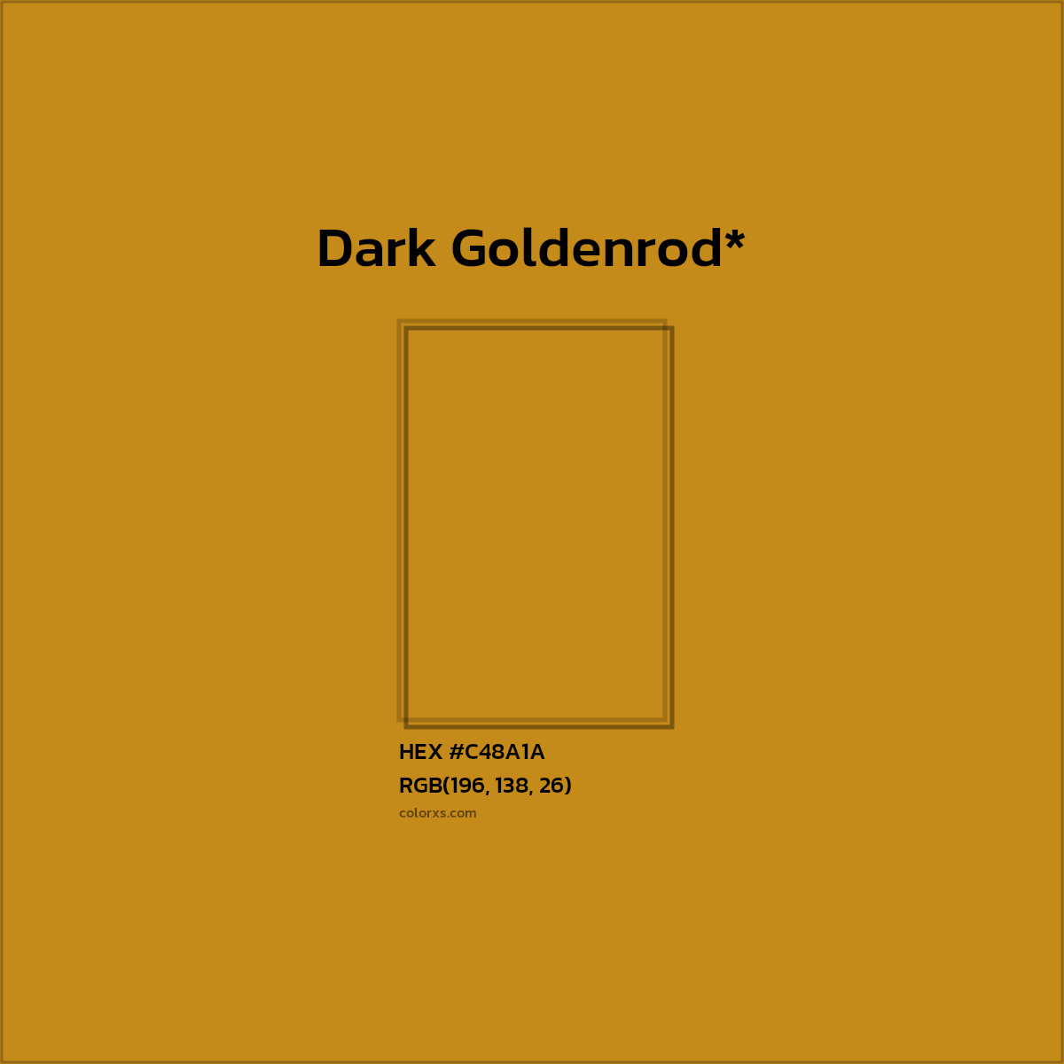 #C48A1A hex color. RGB, RYB, CMYK, HSL, HSV codes and color conversions. Matching color names, palettes, paints.