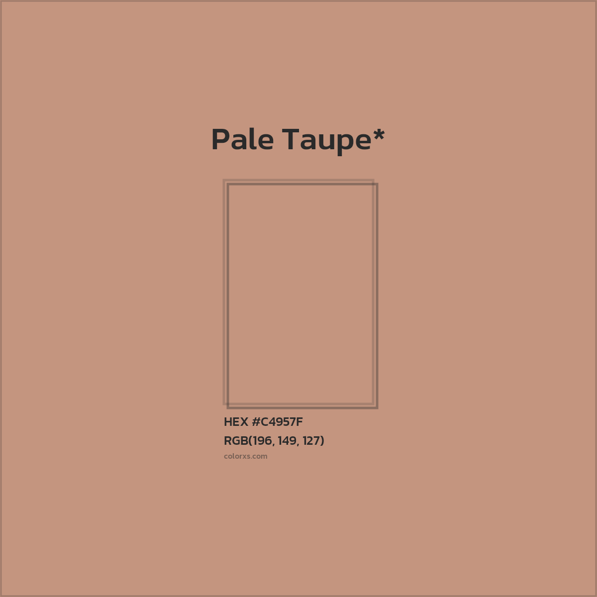 #C4957F hex color. RGB, RYB, CMYK, HSL, HSV codes and color conversions. Matching color names, palettes, paints.