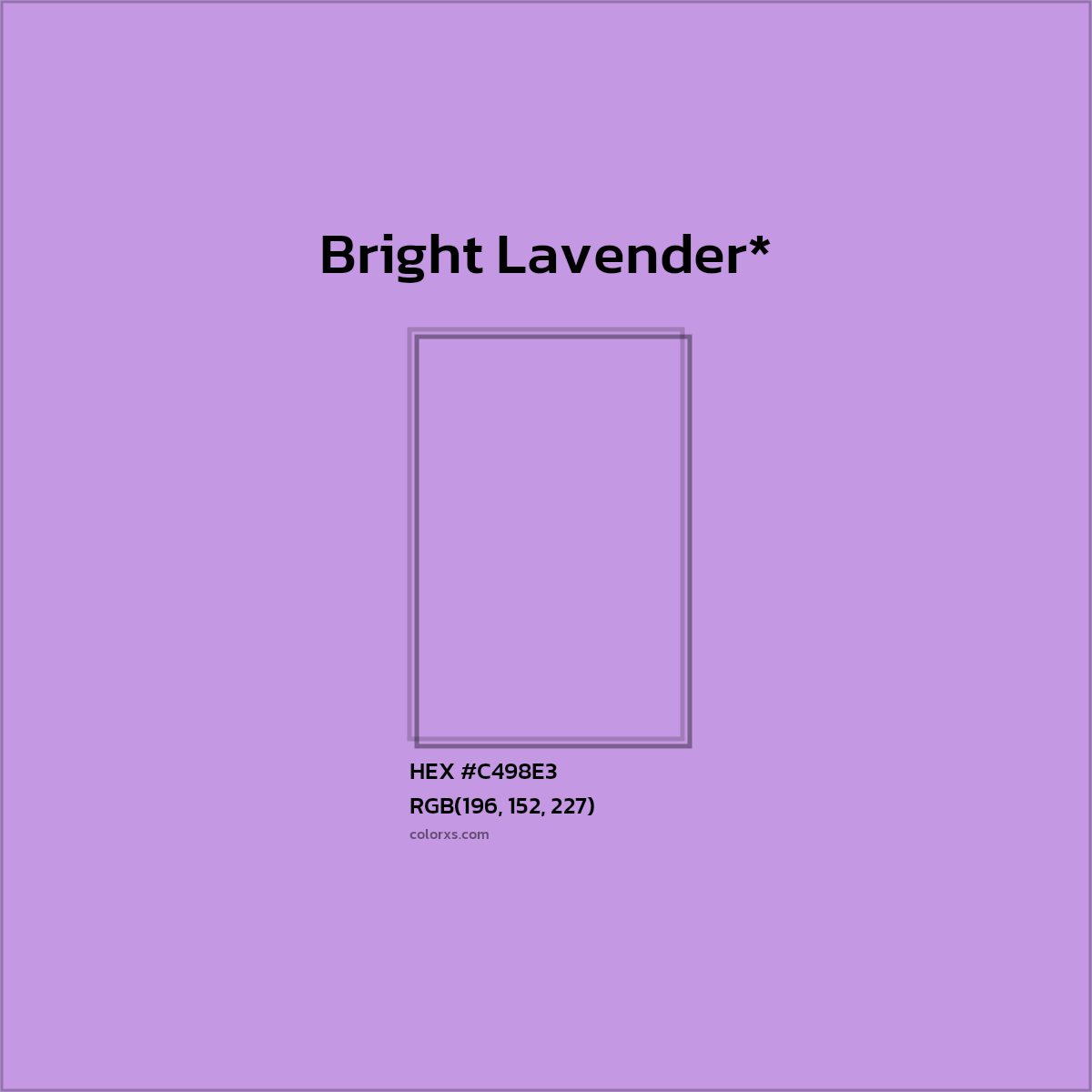 #C498E3 hex color. RGB, RYB, CMYK, HSL, HSV codes and color conversions. Matching color names, palettes, paints.