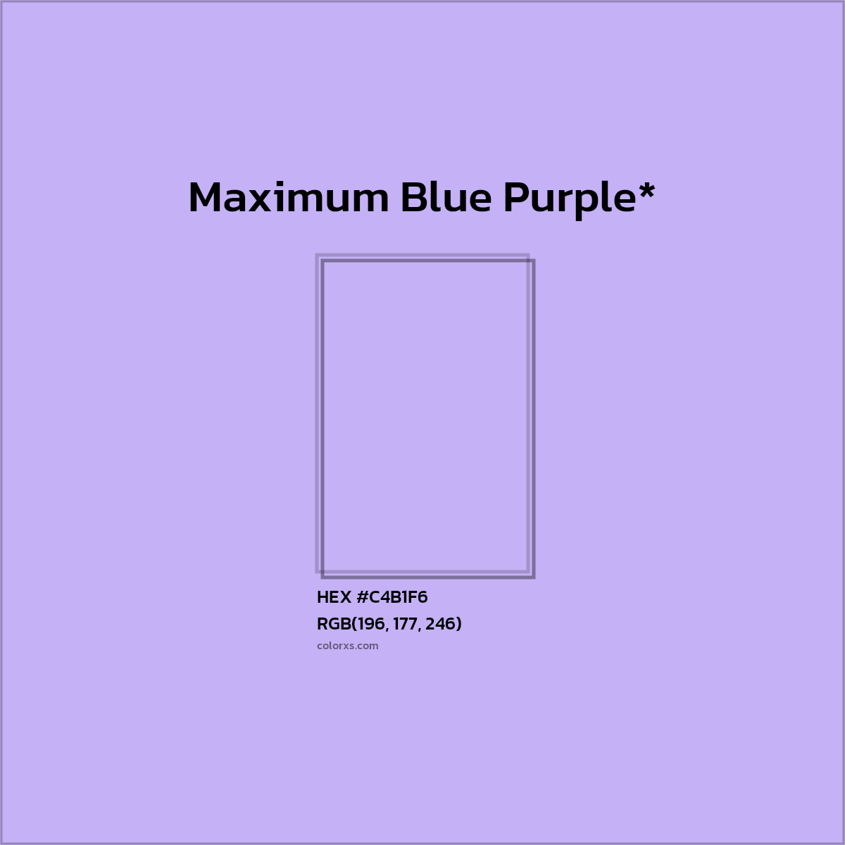 #C4B1F6 hex color. RGB, RYB, CMYK, HSL, HSV codes and color conversions. Matching color names, palettes, paints.
