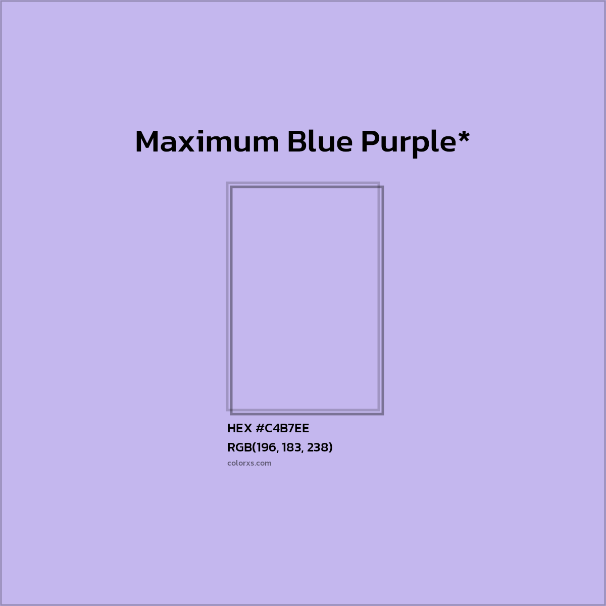 #C4B7EE hex color. RGB, RYB, CMYK, HSL, HSV codes and color conversions. Matching color names, palettes, paints.